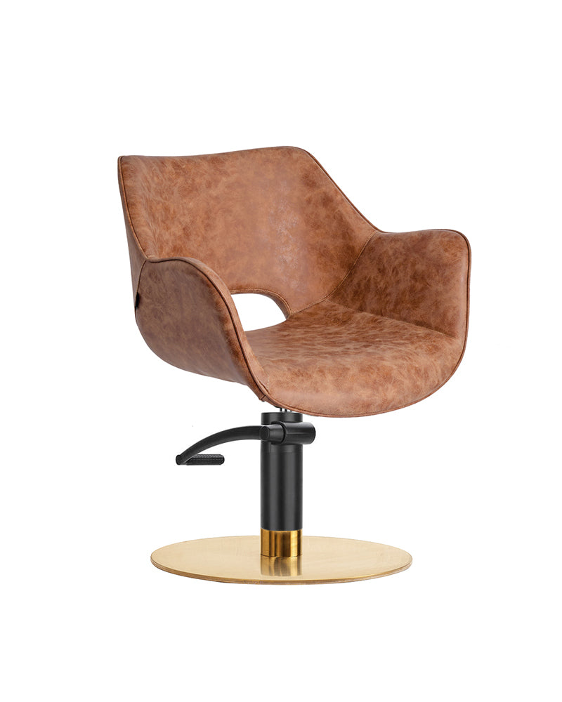 Chloe Tan - Black hairdressing chair with black pump and brass round base